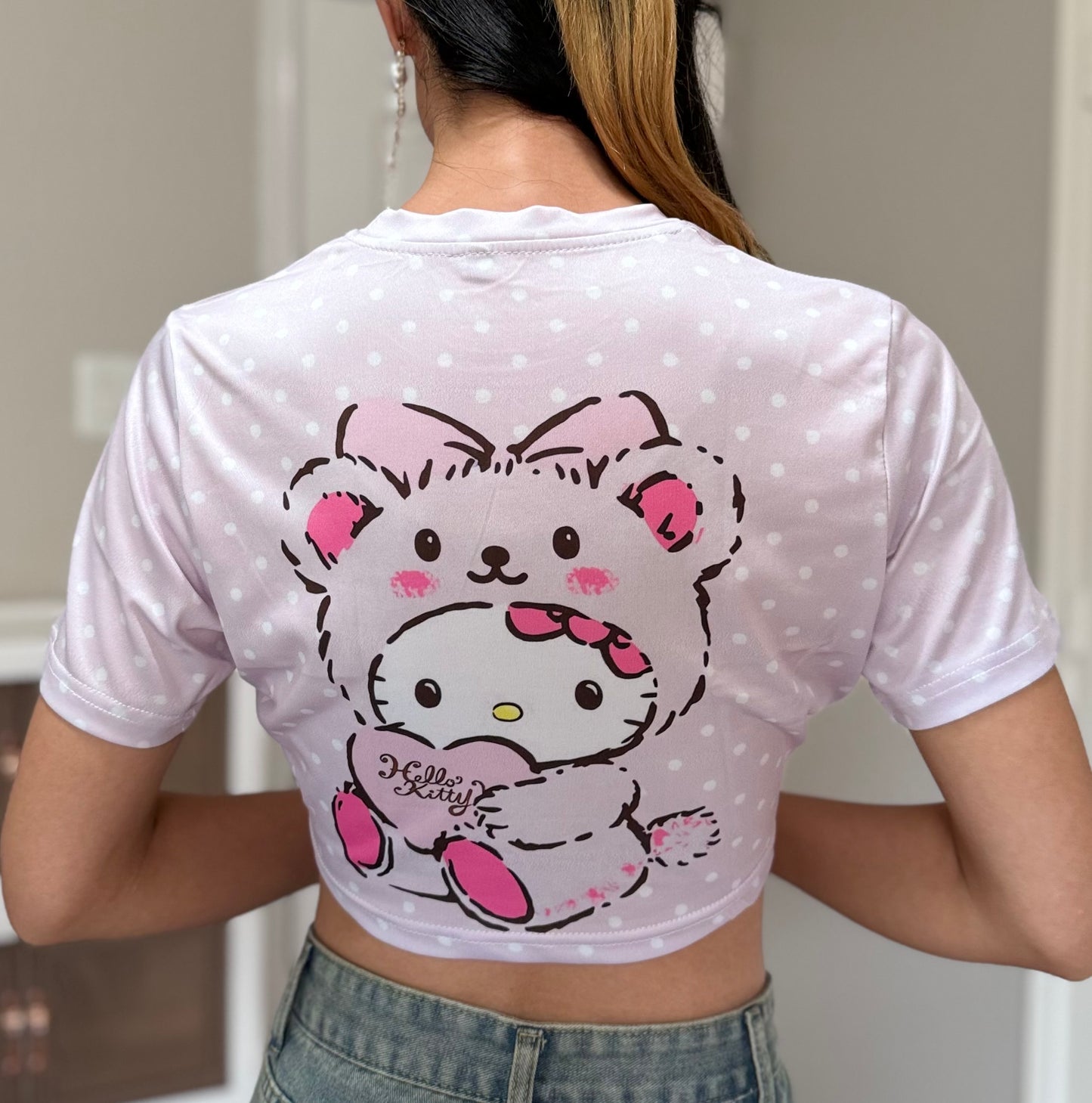 Hello Kitty O-Neck Short Sleeve Tee Y2K Women T-Shirt Fashion Cute Cartoon Printing