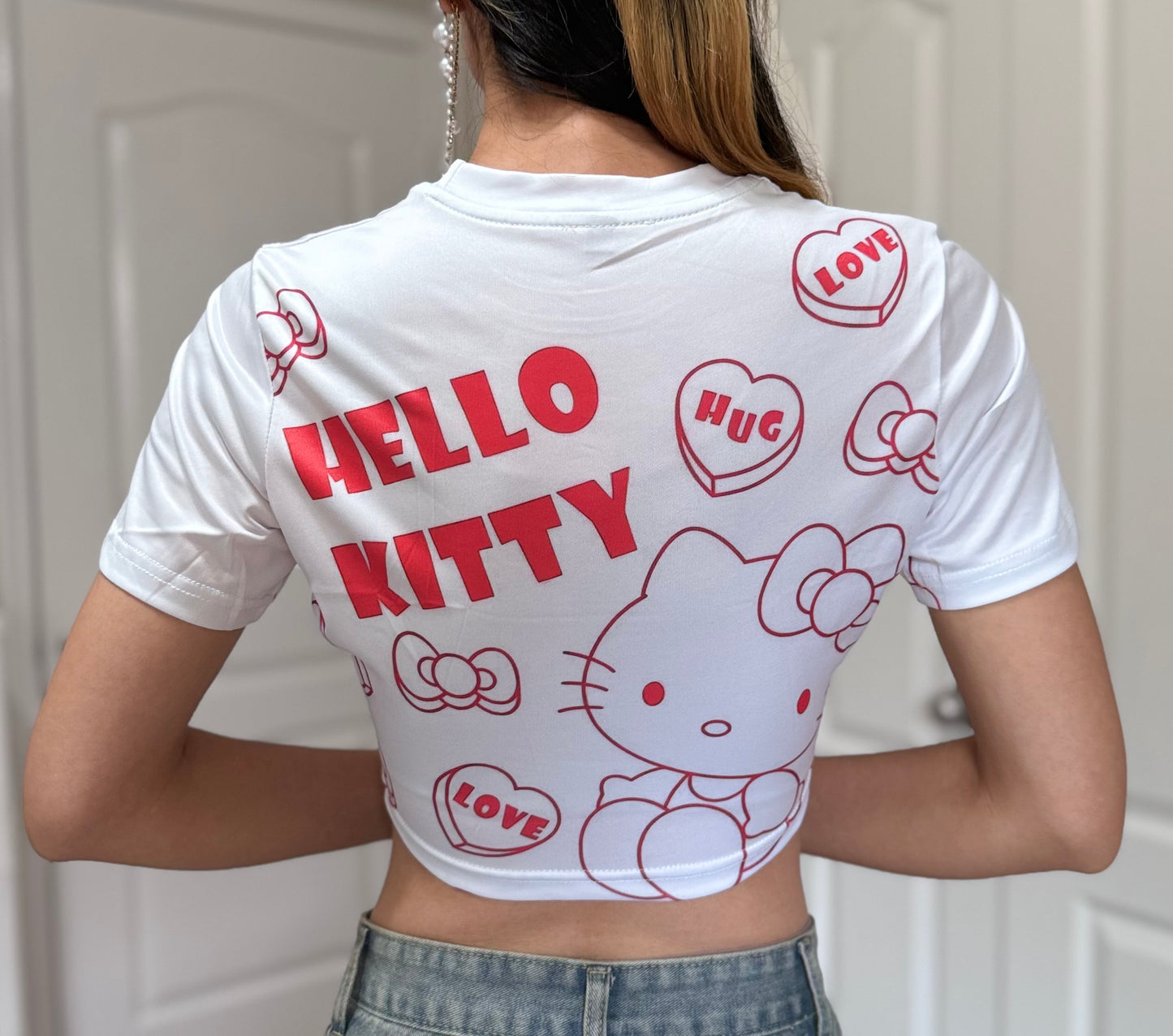 Hello Kitty O-Neck Short Sleeve Tee Y2K Women T-Shirt Fashion Cute Cartoon Printing