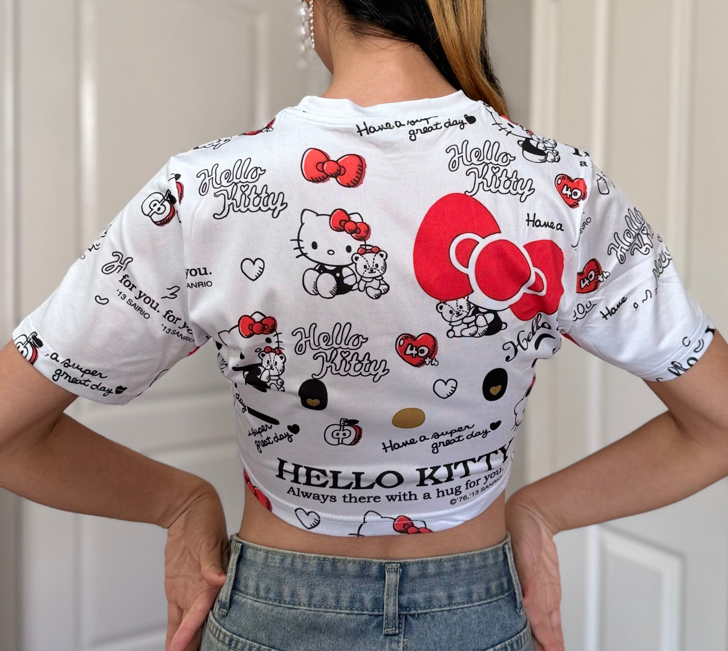 Hello Kitty O-Neck Short Sleeve Tee Y2K Women T-Shirt Fashion Cute Cartoon Printing