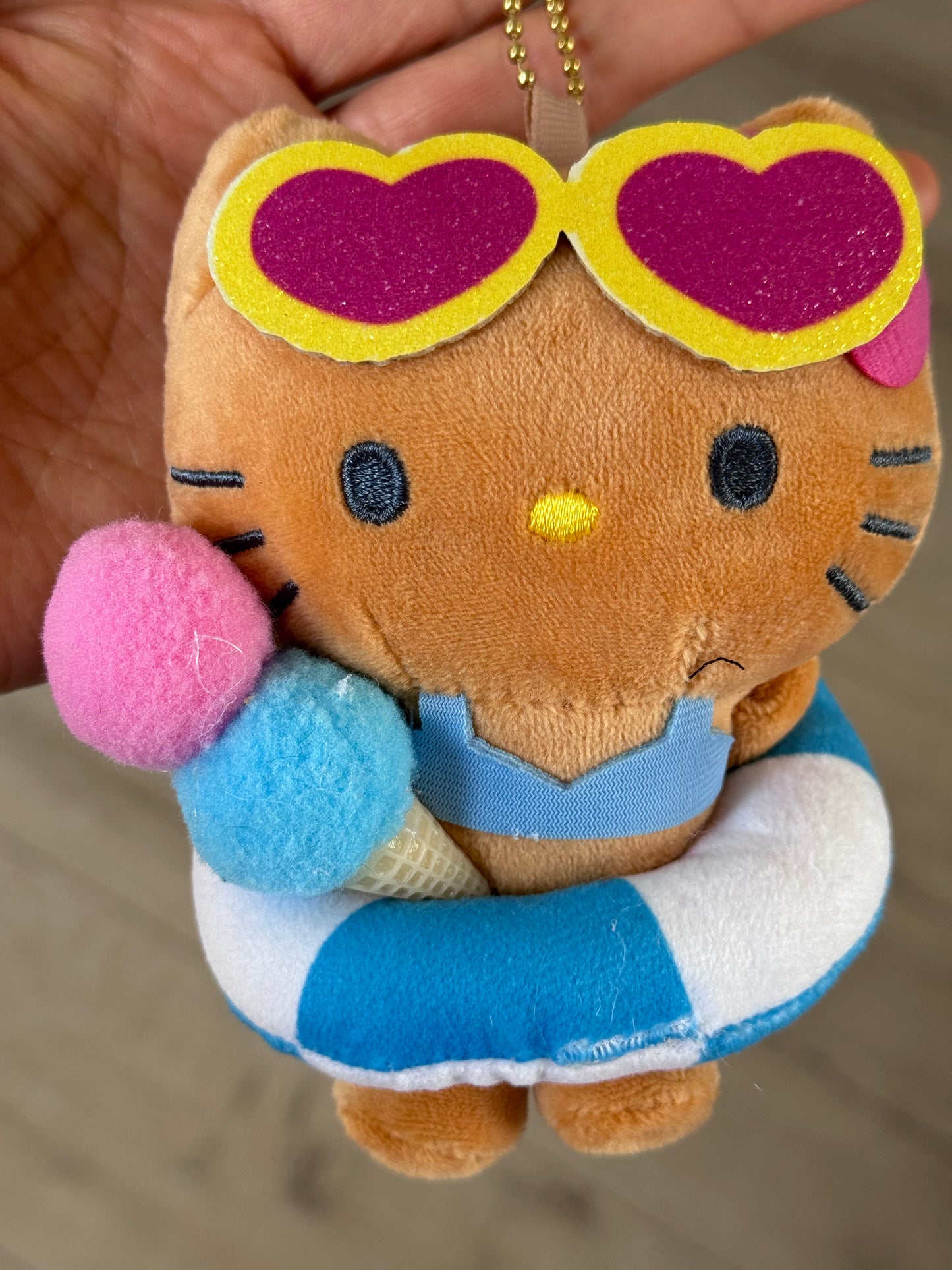 Brown Skin Hello Kitty Glasses Swimming Circle Ice Cream Plush Doll Pendant KT Cat Cartoon Soft Filled Toy Keychain Gift