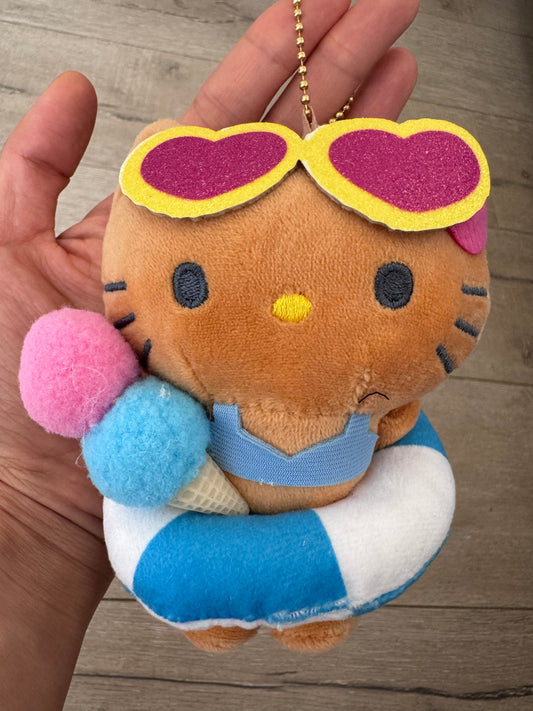 Brown Skin Hello Kitty Glasses Swimming Circle Ice Cream Plush Doll Pendant KT Cat Cartoon Soft Filled Toy Keychain Gift