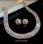 1 Set/3 pcs Crystal Necklace and Earrings Jewelry Set Square Rhinestone Decorated Fashionable Stud