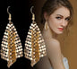 Trendy Women Earrings Metal Mesh Grid Sequins Tassel Long Drop Dangle Earrings