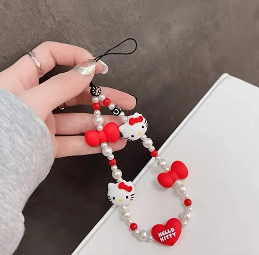 New Hello Kitty Mobile Phone Chain Beaded Chain Jewelry Kawaii Lanyard Female Cute Cartoon Gift Toy Anime Accessories