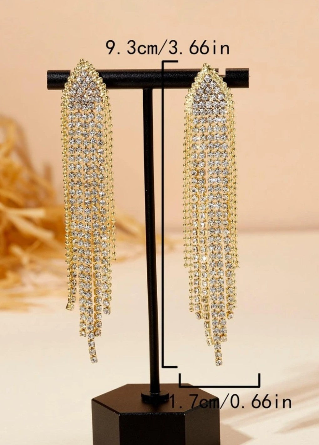 1 Pair Long Tassel Waterdrop Rhinestone Metal Earrings