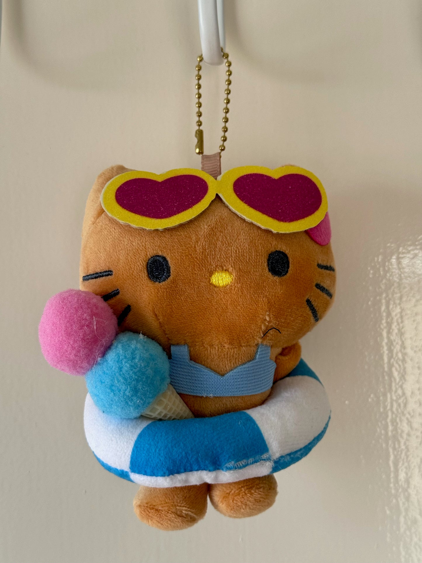 Brown Skin Hello Kitty Glasses Swimming Circle Ice Cream Plush Doll Pendant KT Cat Cartoon Soft Filled Toy Keychain Gift