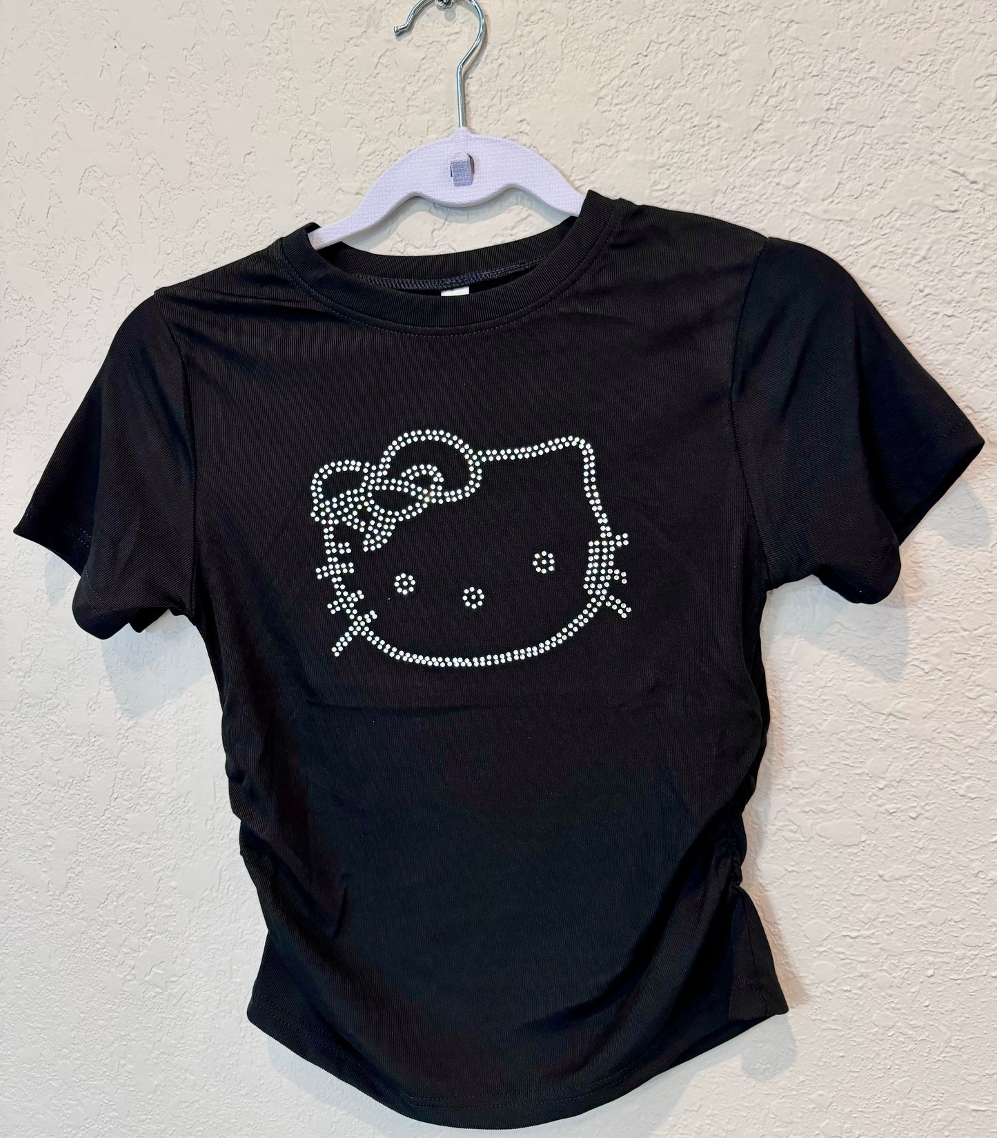 Sanrio Hello Kitty Rhinestone Cute Short Sleeve T-shirt For Women Y2k Slim Tops Sweet Girl T-shirt Short Tees