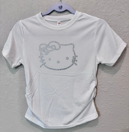 Sanrio Hello Kitty Rhinestone Cute Short Sleeve T-shirt For Women Y2k Slim Tops Sweet Girl T-shirt Short Tees