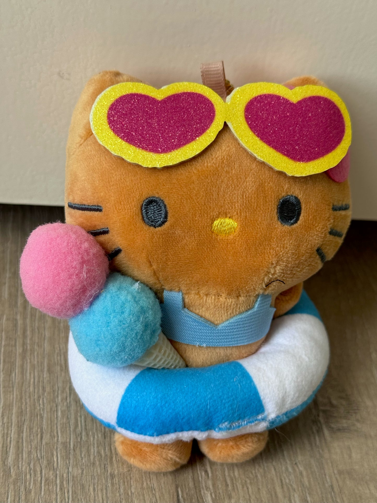 Brown Skin Hello Kitty Glasses Swimming Circle Ice Cream Plush Doll Pendant KT Cat Cartoon Soft Filled Toy Keychain Gift