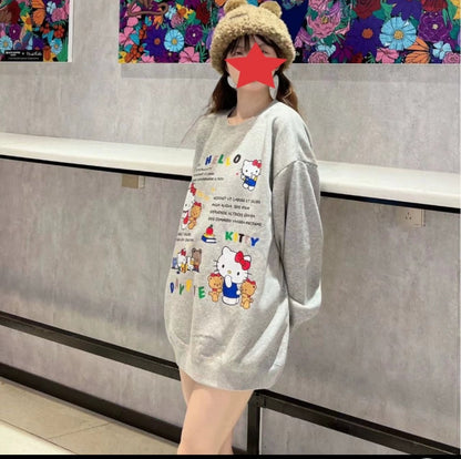 Hello Kitty Pullover Sweatshirt Long Sleeves Warm Thickening Trendy Women Wear for Autumn Winter