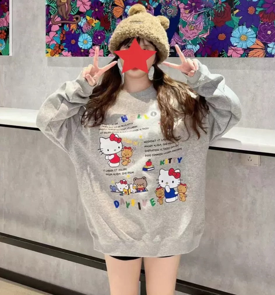 Hello Kitty Pullover Sweatshirt Long Sleeves Warm Thickening Trendy Women Wear for Autumn Winter