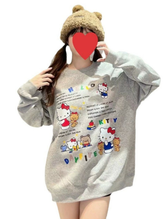 Hello Kitty Pullover Sweatshirt Long Sleeves Warm Thickening Trendy Women Wear for Autumn Winter