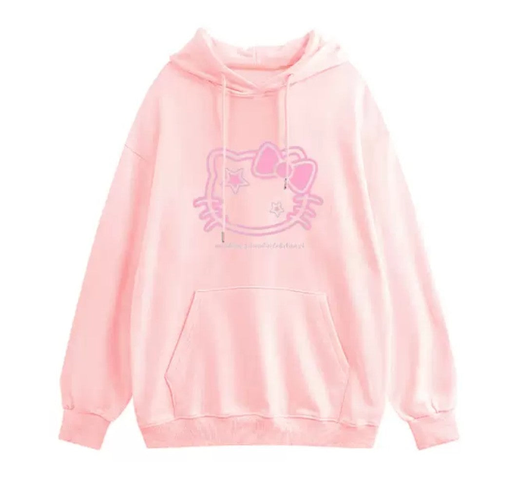 Hello Kitty Sweatshirt Hoodie Long Sleeves Warm Thickening Trendy Women Wear for Autumn Winter