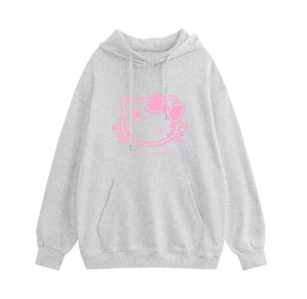 Hello Kitty Sweatshirt Hoodie Long Sleeves Warm Thickening Trendy Women Wear for Autumn Winter