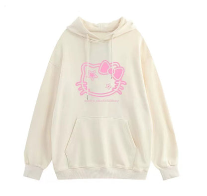 Hello Kitty Sweatshirt Hoodie Long Sleeves Warm Thickening Trendy Women Wear for Autumn Winter