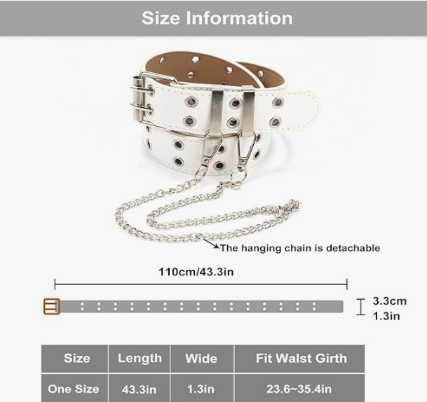 Gothic Belt with Chain, Double Grommet Buckle Leather Belt for Men and Women, Fashion Belt for Jeans and Pants, Punk Rock Y2K Style